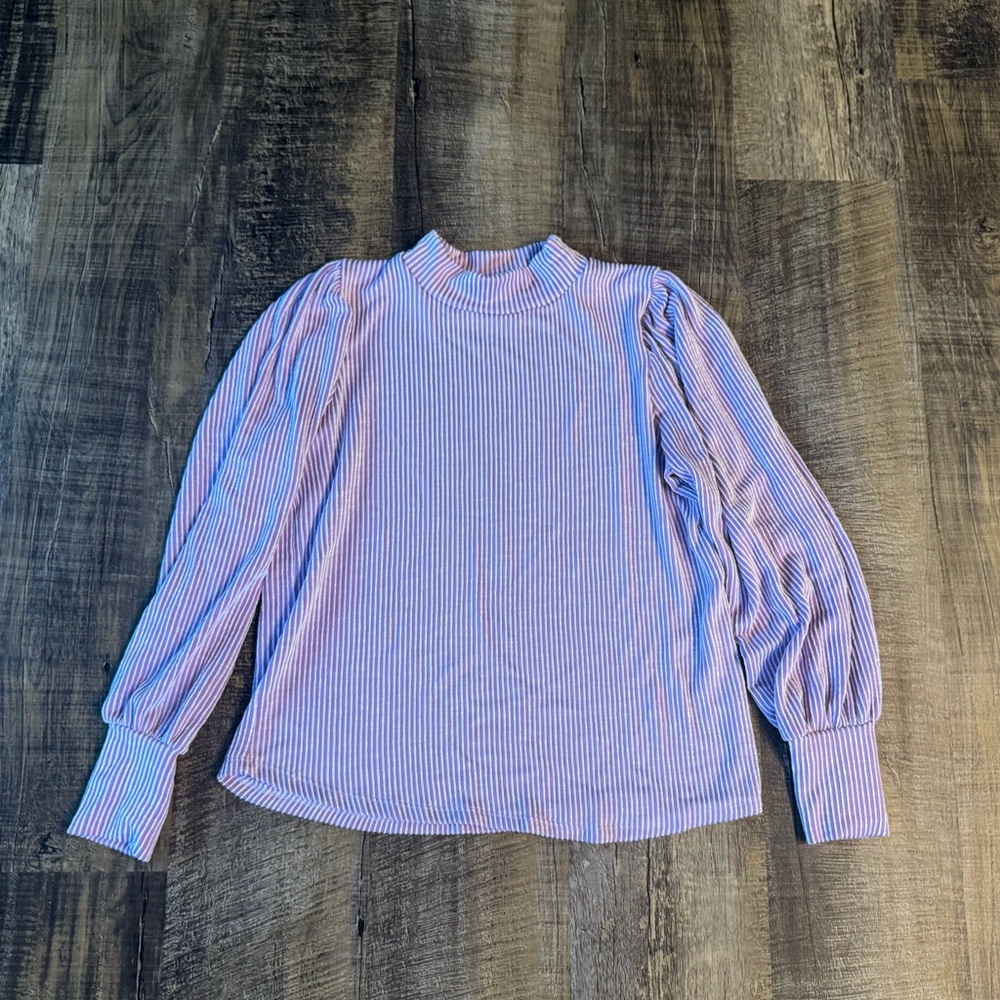 Purple & White Striped Long Sleeve Turtle neck light weight sweater top